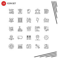 25 símbolos de sinais de linha universal de horas de finanças de ecologia, cabeça bancária, elementos de design de vetores editáveis
