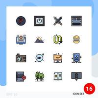 pacote de interface do usuário de 16 linhas básicas preenchidas com cores planas de informações de arquivo, forma de espada, contato, elementos de design de vetores criativos editáveis