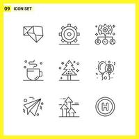 9 ícones de conjunto de símbolos de linha simples delineiam o sinal em fundo branco para aplicativos móveis de design de sites e mídia impressa vetor