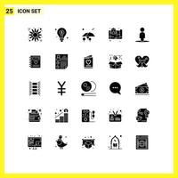 conjunto de pictogramas de 25 glifos sólidos simples de pessoas, mapa de paisagem real, elementos de design de vetores editáveis