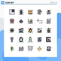 pacote de interface do usuário de 25 cores planas de linha preenchida básica de localização, caixa de enfermeira, xícara de médico, elementos de design de vetores editáveis