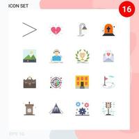 Pacote de cores planas de 16 interfaces de usuário de sinais e símbolos modernos de mídia túmulo banheiro cruz de cemitério de halloween pacote editável de cruz de cemitério de elementos de design de vetores criativos