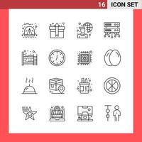 16 símbolos de contorno de estilo de linha de pacote de ícones em sinais simples de fundo branco para design geral vetor