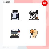 4 interface de usuário pacote de cores planas de linha cheia de sinais e símbolos modernos de forma de cozimento de garrafa, elementos de design de vetores editáveis de jack fry