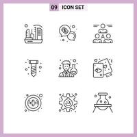 conjunto de 9 sinais de símbolos de ícones de interface do usuário modernos para parafuso diy comunicação homem grupo elementos de design de vetores editáveis