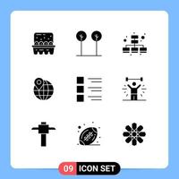 9 glifos sólidos vetoriais temáticos e símbolos editáveis de detalhes do menu localização da lista de verificação de negócios elementos editáveis de design vetorial vetor
