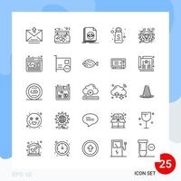 pacote moderno de 25 símbolos de contorno de linha de ícones isolados em fundo branco para design de sites vetor