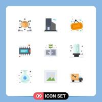 conjunto de 9 sinais de símbolos de ícones de interface do usuário modernos para placa de livro de conhecimento, dispositivo ic, elementos de design de vetores editáveis