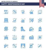 pacote de 25 sinais de blues de comemoração do dia da independência dos eua e símbolos de 4 de julho, como nutrição rosquinha churrasco eua indianapolis editável dia dos eua vetor elementos de design