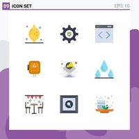 conjunto de cores planas de interface móvel de 9 pictogramas de gotas sistema de marketing digital publicidade poder editável elementos de design vetorial vetor