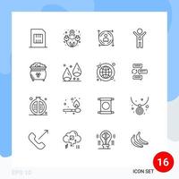 conjunto moderno de 16 contornos e símbolos, como elementos de design de vetores editáveis de realização de sucesso de usuário vencedor de moeda
