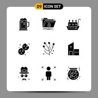 conjunto de 9 sinais de símbolos de ícones de interface do usuário modernos para rede de biscoitos de comida assar navio elementos de design de vetores editáveis