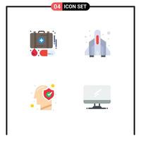 conjunto de pictogramas de 4 ícones planos simples de jogo de medicina de cabeça de caso protegem elementos de design de vetores editáveis
