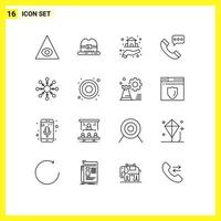 16 ícones criativos sinais modernos e símbolos de conversa de propriedade de floco de neve contato elementos de design de vetores editáveis