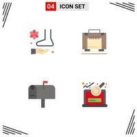 conjunto de 4 ícones planos comerciais embalam para elementos de design de vetores editáveis de mala de spa de correio de pé
