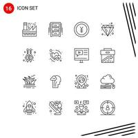 conjunto moderno de pictograma de 16 contornos de joia brilhante design de desenho de escritório dinheiro editável elementos de design vetorial vetor
