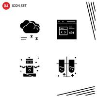 conjunto de 4 símbolos de símbolos de ícones de interface do usuário modernos para exercícios de chuva em nuvem, codificação de tempo chuvoso, esportes, elementos de design de vetores editáveis