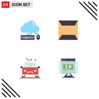 pacote de ícones planos de 4 símbolos universais de computação, perigo, nuvem, envelope, estrada, elementos de design de vetores editáveis