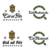 pacote moderno de 4 ilustrações vetoriais de saudações desejos para o festival islâmico eid al adha eid al fitr lanterna da lua dourada com lindas estrelas brilhantes vetor