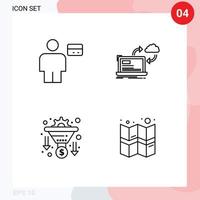 conjunto de 4 pacotes comerciais de cores planas de linha preenchida para setas de avatar, filtro de processamento de crédito, elementos de design de vetores editáveis