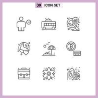 9 ícones criativos, sinais e símbolos modernos do dia, mundo, trólebus, globo, estatísticas de pesquisa, elementos de design vetorial editáveis vetor