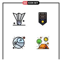 pacote de cores planas fullline de 4 símbolos universais de badminton astronauta peteca espaço militar editável elementos de design vetorial vetor