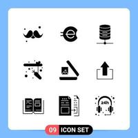 9 símbolos de glifo de pacote de ícones pretos sólidos para aplicativos móveis isolados no conjunto de 9 ícones de fundo branco vetor