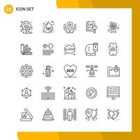 25 símbolos de contorno de pacote de ícones de estilo de linha de conjunto de ícones isolados em fundo branco para design de site responsivo vetor