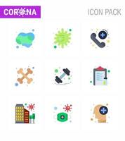 ícones de conscientização de coronavírus 9 ícone de cor plana relacionado à gripe do vírus da corona, como peso, haltere, chamada de ossos de esqueleto, coronavírus viral 2019nov elementos de design do vetor da doença