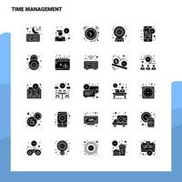 25 conjunto de ícones de gerenciamento de tempo modelo de ilustração vetorial de ícone de glifo sólido para web e ideias móveis para empresa de negócios vetor