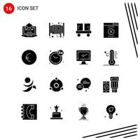 coleção de 16 ícones vetoriais em símbolos de glifos perfeitos de pixel de estilo sólido para web e sinais de ícones sólidos móveis em fundo branco 16 ícones vetor