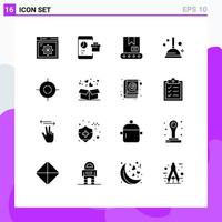 conjunto de glifos sólidos de interface móvel de 16 pictogramas de êmbolo de smartphone alvo de interface que limpa elementos de design de vetores editáveis