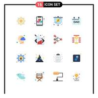 conjunto de 16 sinais de símbolos de ícones de interface do usuário modernos para gráfico de cabeça de mente nuvem pai pacote editável de elementos de design de vetores criativos