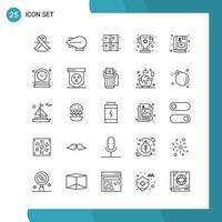pacote vetorial de 25 ícones de estilo de linha de símbolos de contorno em fundo branco para web e dispositivos móveis vetor