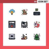 9 ícones criativos sinais modernos e símbolos de elementos de design de vetores editáveis de medidor de comércio eletrônico de teclado de finanças on-line