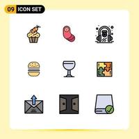 pacote de interface do usuário de 9 cores planas básicas de linha preenchida de comida de bebida e aprendizagem de elementos de design de vetores editáveis de hambúrguer rápido