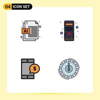 4 ícones criativos sinais e símbolos modernos de consumo de sistema de computador de dinheiro ai elementos de design de vetores editáveis