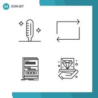 pacote vetorial de 4 ícones de estilo de linha de símbolos de contorno definidos em fundo branco para web e dispositivos móveis vetor