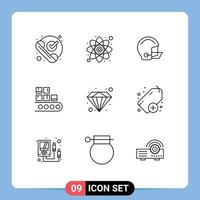 9 ícones criativos, sinais e símbolos modernos de estudo de linha de produtos, capacete de negócios, elementos de design de vetores editáveis
