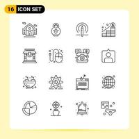 grupo de símbolos de ícone universal de 16 contornos modernos de dinheiro de lápis de porta de china aumenta elementos de design de vetores editáveis