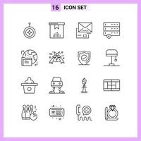16 ícones em símbolos de contorno de estilo de linha em sinais vetoriais criativos de fundo branco para web móvel e impressão vetor