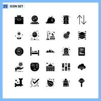 25 ícones de símbolos de glifos criativos de estilo sólido sinal de ícone sólido preto isolado no fundo branco vetor