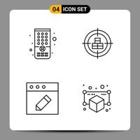 4 sinais de símbolos de contorno de pacote de ícones pretos para designs responsivos em conjunto de 4 ícones de fundo branco vetor