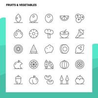 conjunto de ícones de linha de frutas legumes conjunto 25 ícones vetor design de estilo minimalista ícones pretos conjunto de pictograma linear pacote