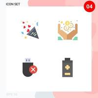 pacote de interface do usuário de 4 ícones planos básicos de dispositivos de celebração amo dinheiro removido elementos de design vetorial editável vetor