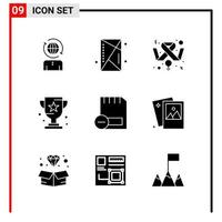 9 ícones gerais para impressão de design de site e aplicativos móveis 9 sinais de símbolos glifos isolados no fundo branco 9 pacote de ícones vetor