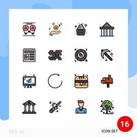 pacote de interface do usuário de 16 linhas básicas cheias de cores planas de colunas grécia dinheiro cidadela garoto elementos de design de vetores criativos editáveis