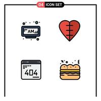 4 ícones criativos, sinais modernos e símbolos do tempo de desenvolvimento do alarme, elementos de design de vetores editáveis da web do coração humano