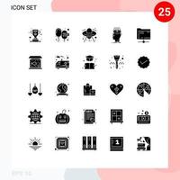 25 interface do usuário pacote de glifos sólidos de sinais e símbolos modernos de compartilhamento de extração de taxa de cabeça ufo elementos de design de vetores editáveis