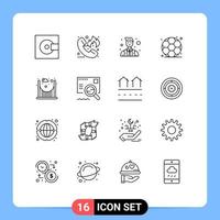 conjunto de 16 sinais de símbolos de ícones de interface do usuário modernos para ponte ginásio bombeiro esporte oficial elementos de design de vetores editáveis